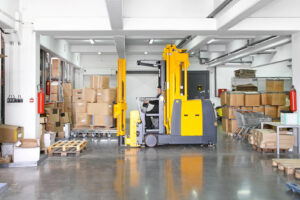 Warehouse stacker crane during loading